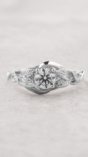 Delicate leaf engagement ring with clear lab grown diamond / Azalea - Eden Garden Jewelry™