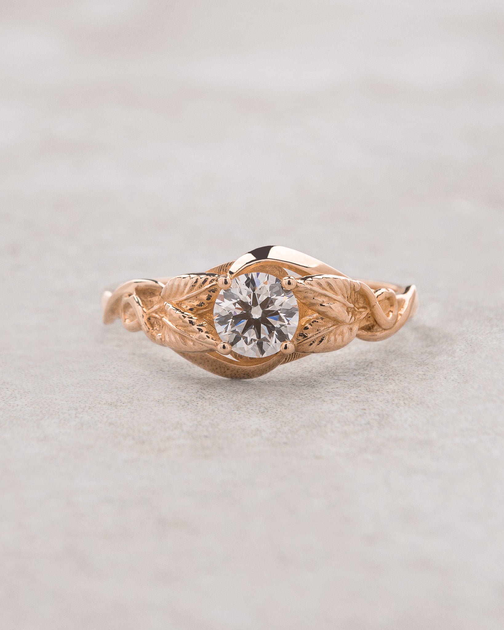Delicate leaf engagement ring with clear lab grown diamond / Azalea - Eden Garden Jewelry™