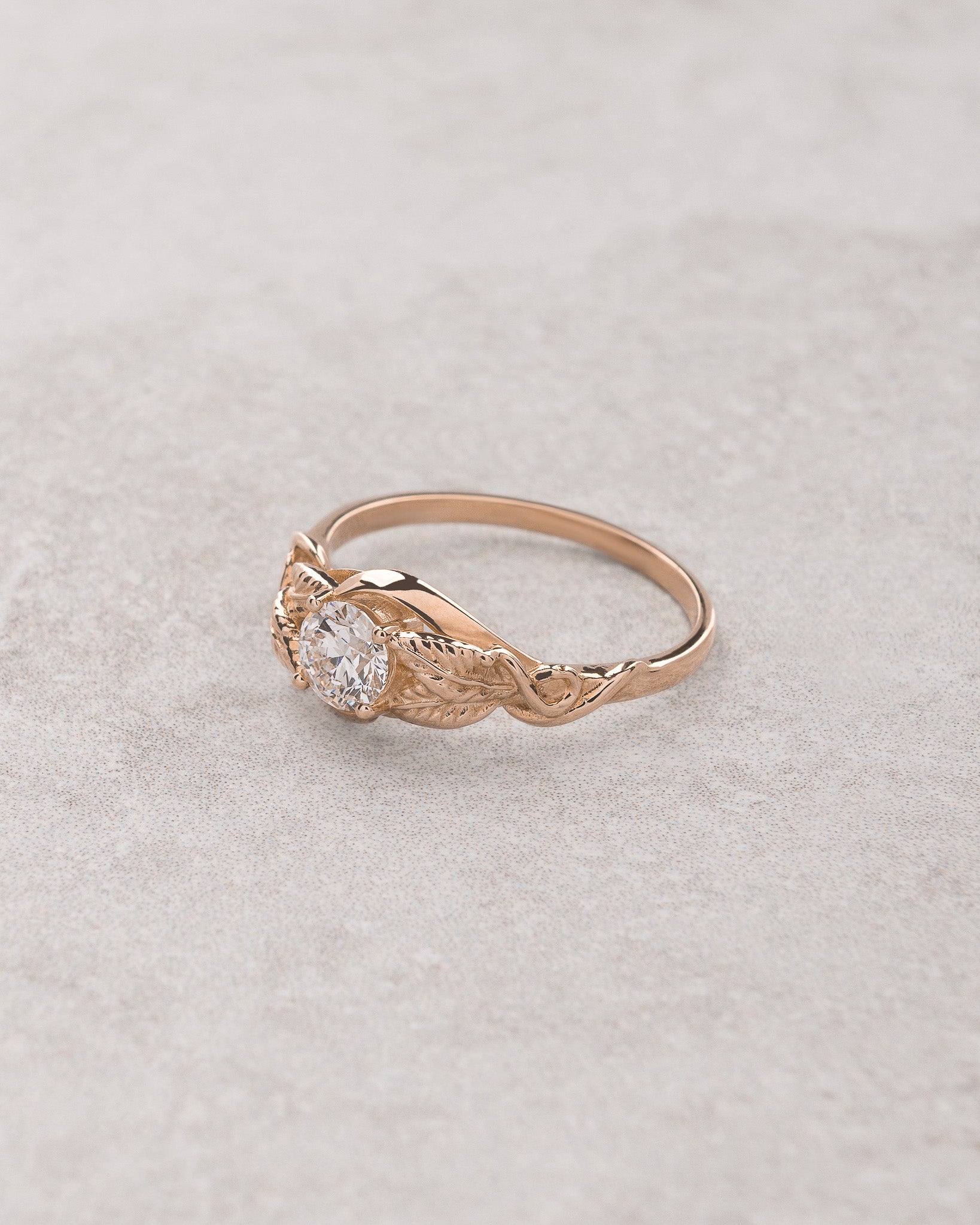 Delicate leaf engagement ring with clear lab grown diamond / Azalea - Eden Garden Jewelry™