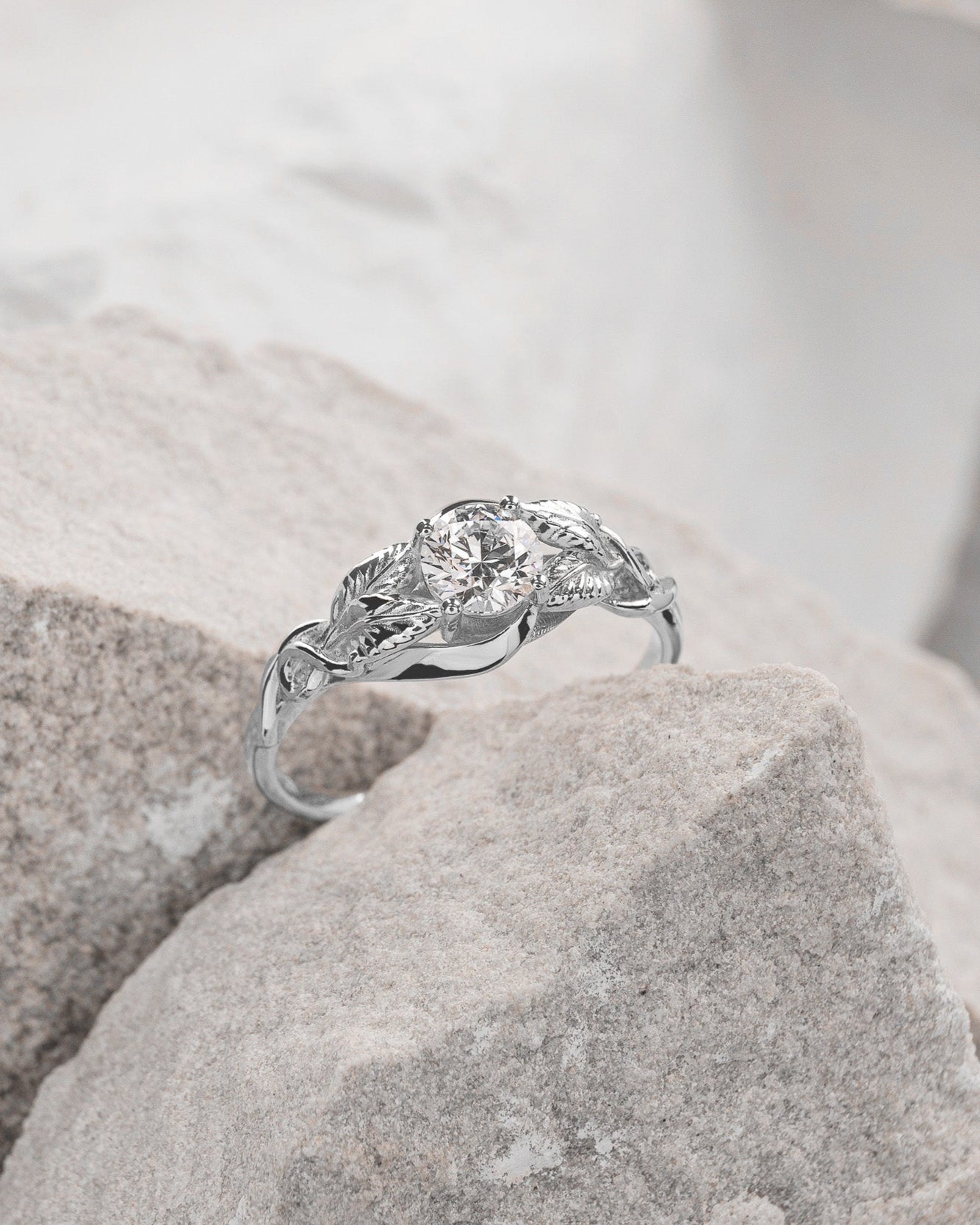 READY TO SHIP: Azalea engagement ring in 14K or 18K white gold, lab grown diamond, round cut 5 mm, AVAILABLE RING SIZE: 5.5 - 8.5 US