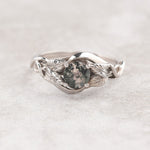 READY TO SHIP: Azalea ring with round moss agate, 14K white gold, AVAILABLE RING SIZES: 3.5 - 6.5 US - Eden Garden Jewelry™