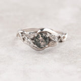 READY TO SHIP: Azalea ring with round moss agate, 14K white gold, AVAILABLE RING SIZES: 3.5 - 6.5 US - Eden Garden Jewelry™