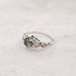 READY TO SHIP: Azalea ring with round moss agate, 14K white gold, AVAILABLE RING SIZES: 3.5 - 6.5 US - Eden Garden Jewelry™