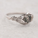 READY TO SHIP: Azalea ring with round moss agate, 14K white gold, AVAILABLE RING SIZES: 3.5 - 6.5 US - Eden Garden Jewelry™