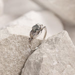 READY TO SHIP: Azalea ring with round moss agate, 14K white gold, AVAILABLE RING SIZES: 3.5 - 6.5 US - Eden Garden Jewelry™