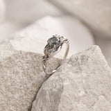 READY TO SHIP: Azalea ring with round moss agate, 14K white gold, AVAILABLE RING SIZES: 3.5 - 6.5 US - Eden Garden Jewelry™