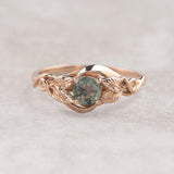READY TO SHIP: Azalea ring in 14K rose gold, natural moss agate round cut 5 mm, AVAILABLE RING SIZES: 3.25 - 9.5 US - Eden Garden Jewelry™