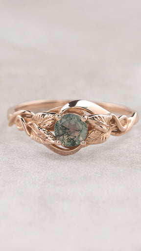 READY TO SHIP: Azalea ring in 14K rose gold, natural moss agate round cut 5 mm, AVAILABLE RING SIZES: 3.25 - 9.5 US - Eden Garden Jewelry™