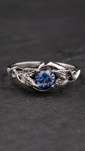 Natural blue sapphire and diamonds bridal ring set / Azalea - Eden Garden Jewelry™