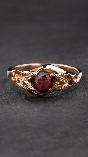 Deep red garnet engagement ring with a matching wedding band / Azalea - Eden Garden Jewelry™