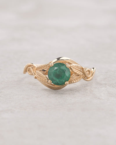 Gorgeous natural emerald engagement ring with golden leaves / Azalea - Eden Garden Jewelry™