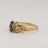 Engagement Ring with Oval Green Moss Agate (Natural) in Leafy Style / Wisteria - Eden Garden Jewelry™