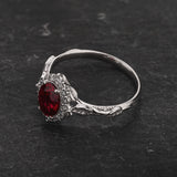 Engagement Ring with Oval Red Ruby (Lab-Grown) in Leafy Style / Florentina - Eden Garden Jewelry™