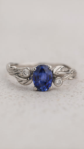 Woodland Engagement Ring with Oval Blue Sapphire / Arius - Eden Garden Jewelry™