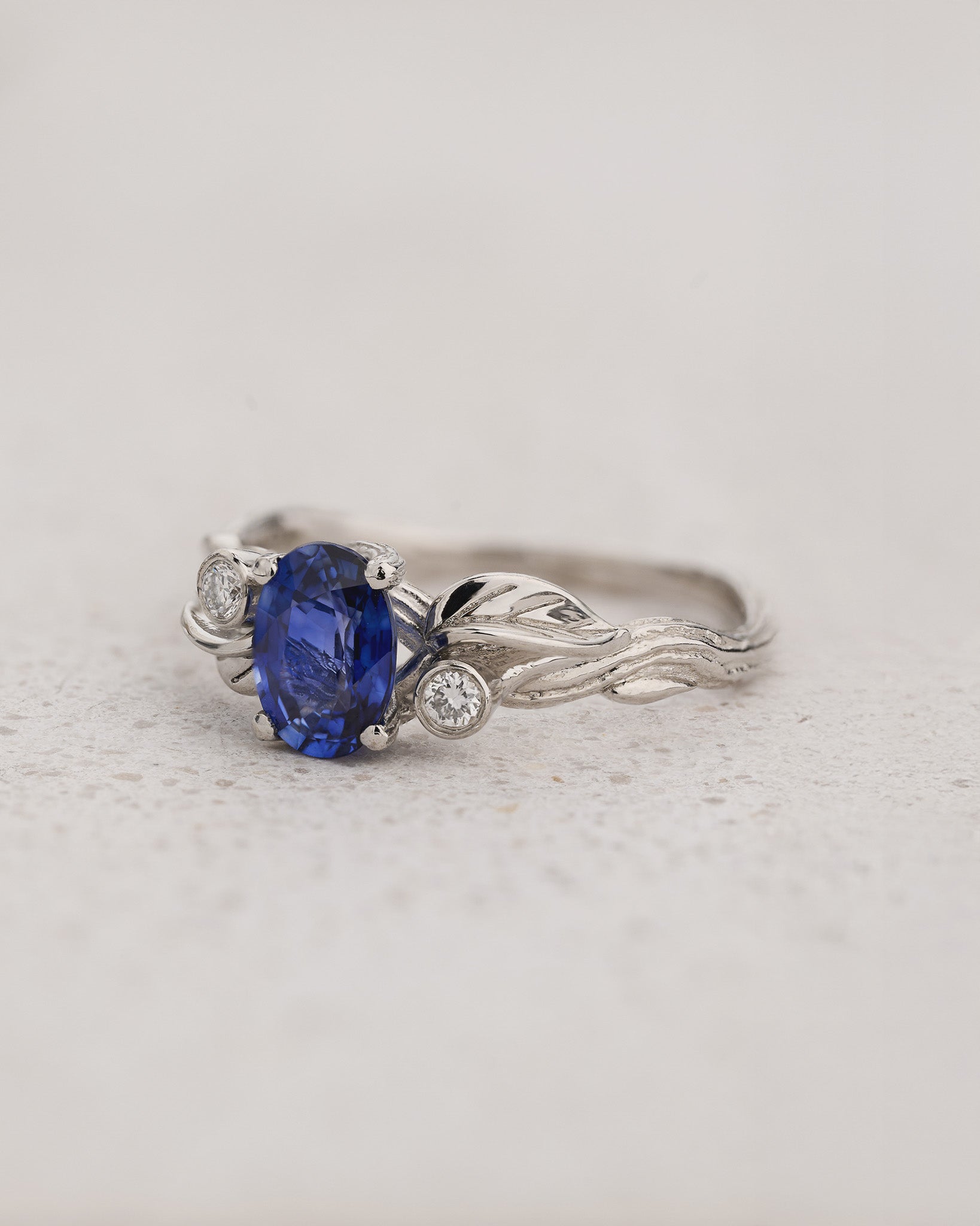 Woodland Engagement Ring with Oval Blue Sapphire / Arius - Eden Garden Jewelry™