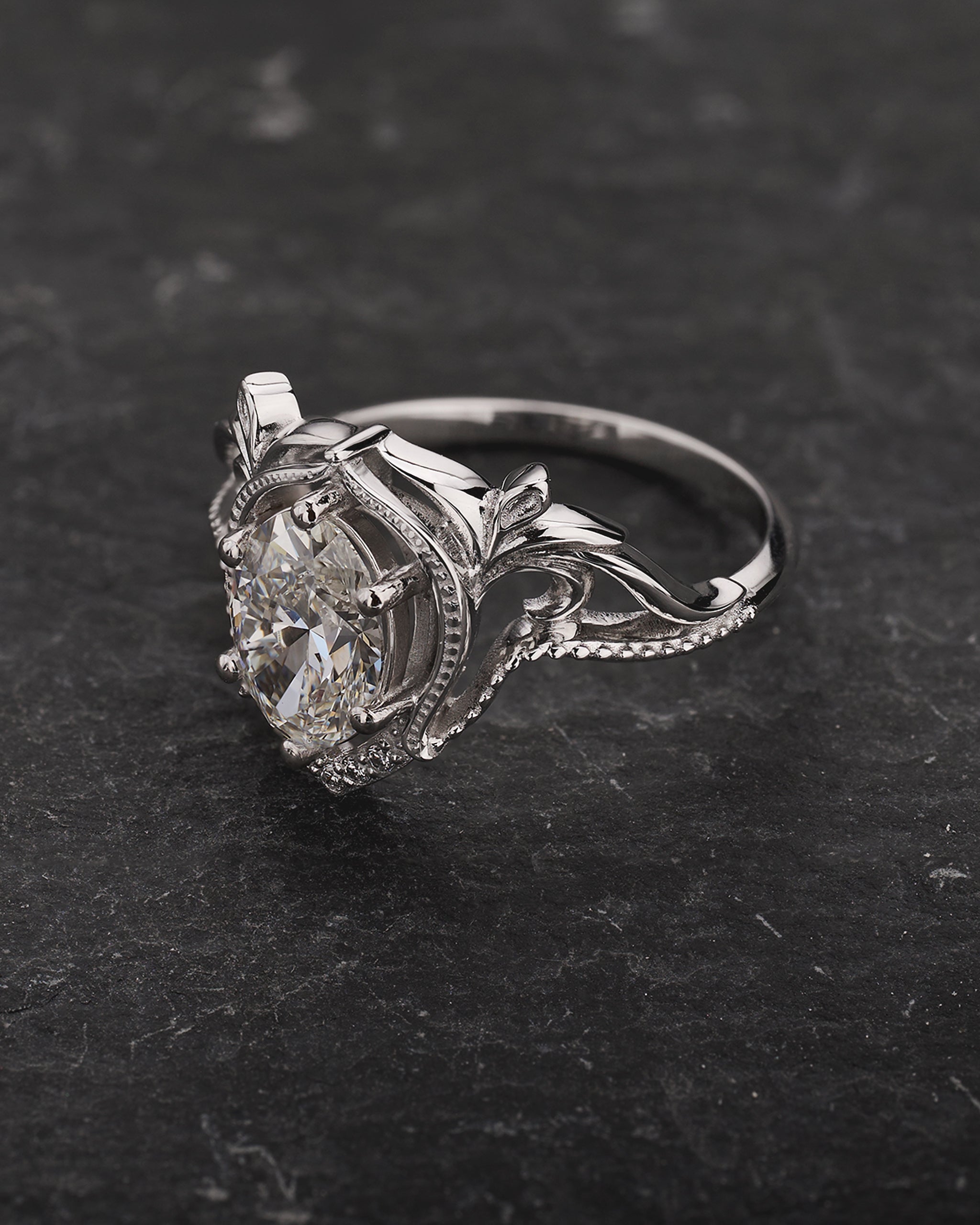 Oval lab grown diamond bridal ring set, fairy engagement and wedding rings / Lida - Eden Garden Jewelry™