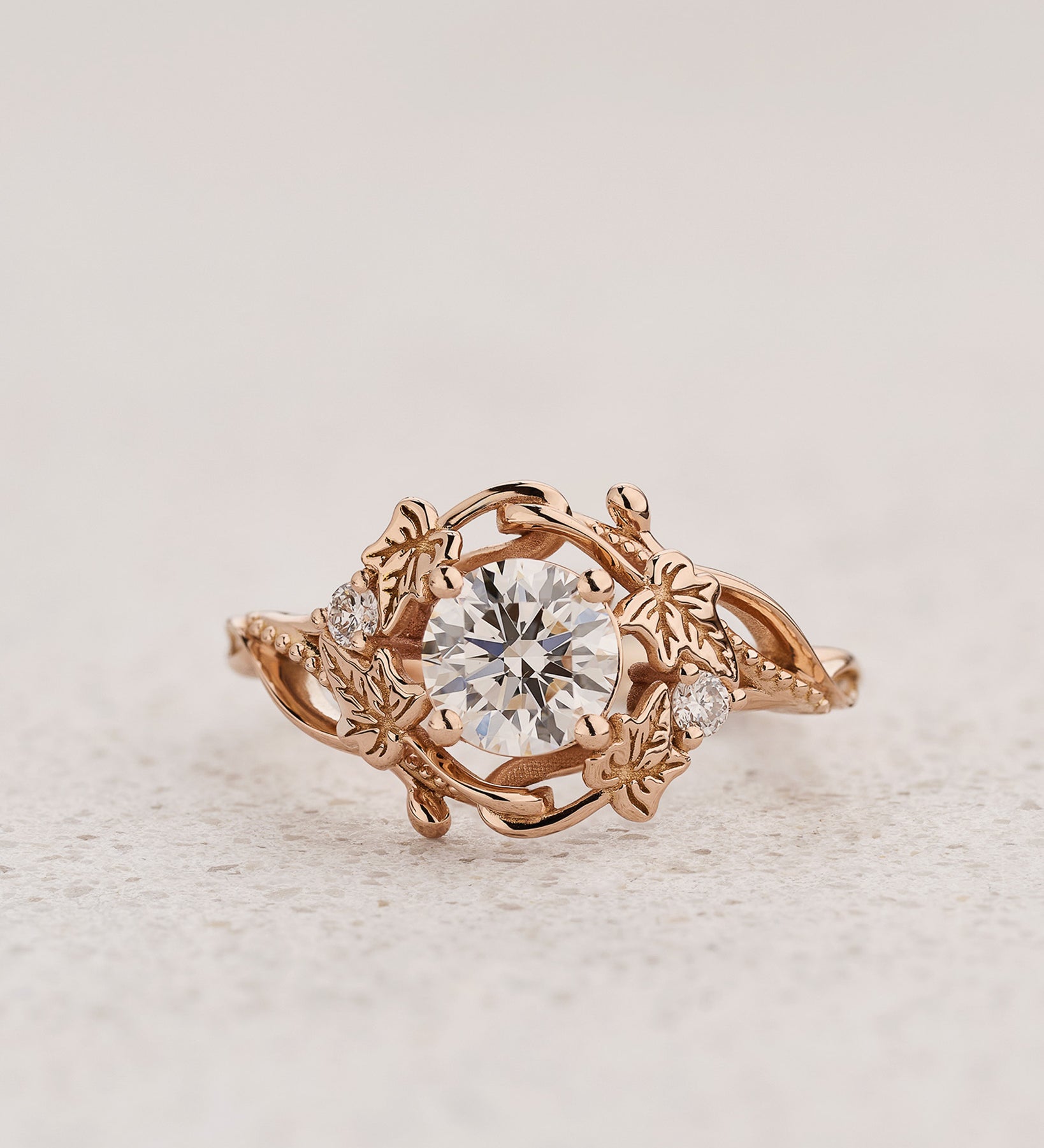 Engagement Ring in Art Nouveau Style with Round Diamond / Undina Ivy - Eden Garden Jewelry™