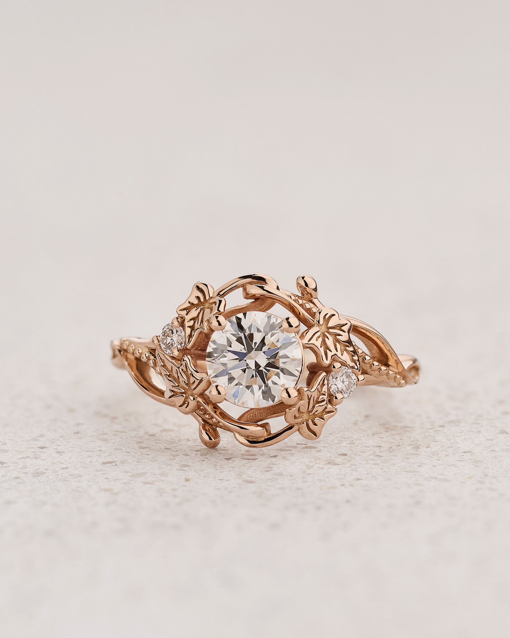 Engagement Ring in Art Nouveau Style with Round Diamond / Undina Ivy - Eden Garden Jewelry™