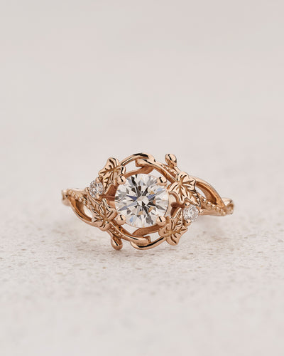 Engagement Ring in Art Nouveau Style with Round Diamond / Undina Ivy - Eden Garden Jewelry™