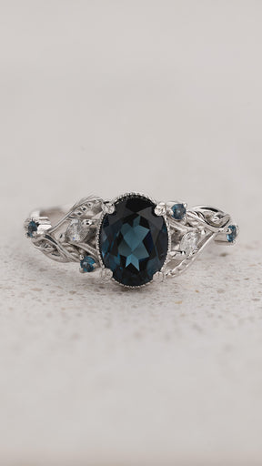 Nature-inspired Engagement Ring with Oval Blue Topaz, Accent Diamonds and Blue Topazes / Patricia - Eden Garden Jewelry™