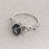 Nature-inspired Engagement Ring with Oval Blue Topaz, Accent Diamonds and Blue Topazes / Patricia - Eden Garden Jewelry™