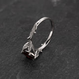 Oval garnet gold engagement ring, white gold leaves proposal ring / Freesia - Eden Garden Jewelry™