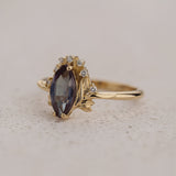 Engagement Ring in Floral Design with Marquise Colour Changing Alexandrite / Iris - Eden Garden Jewelry™