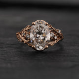 Engagement Ring in Forest style with Oval Diamond / Japanese Maple - Eden Garden Jewelry™