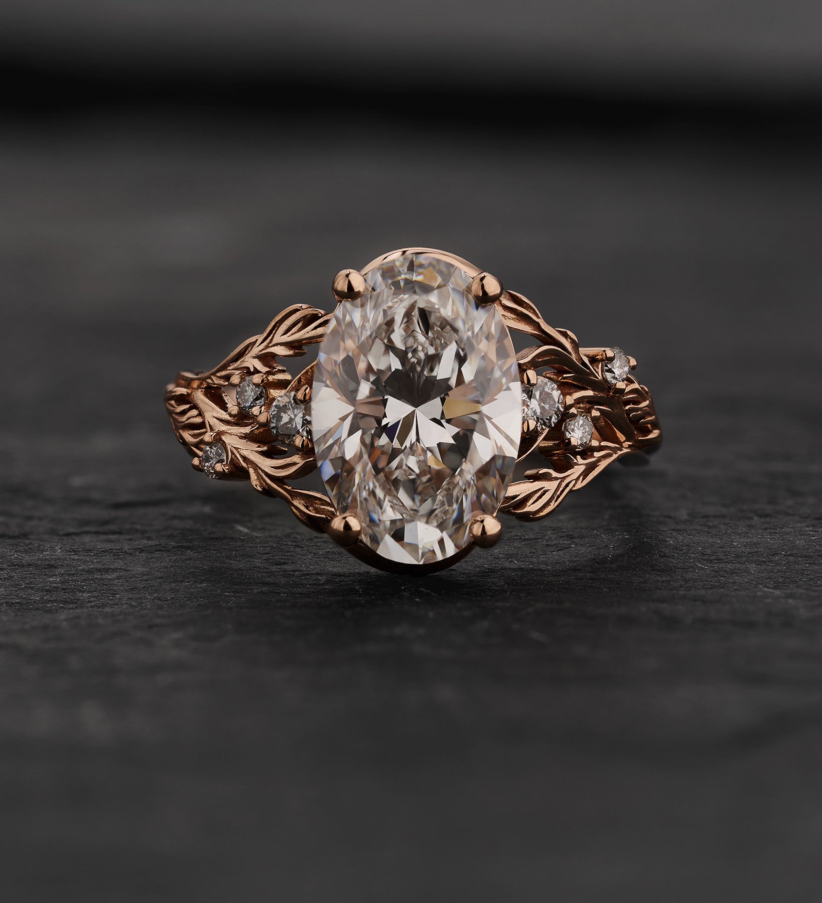 Engagement Ring in Forest style with Oval Diamond / Japanese Maple - Eden Garden Jewelry™