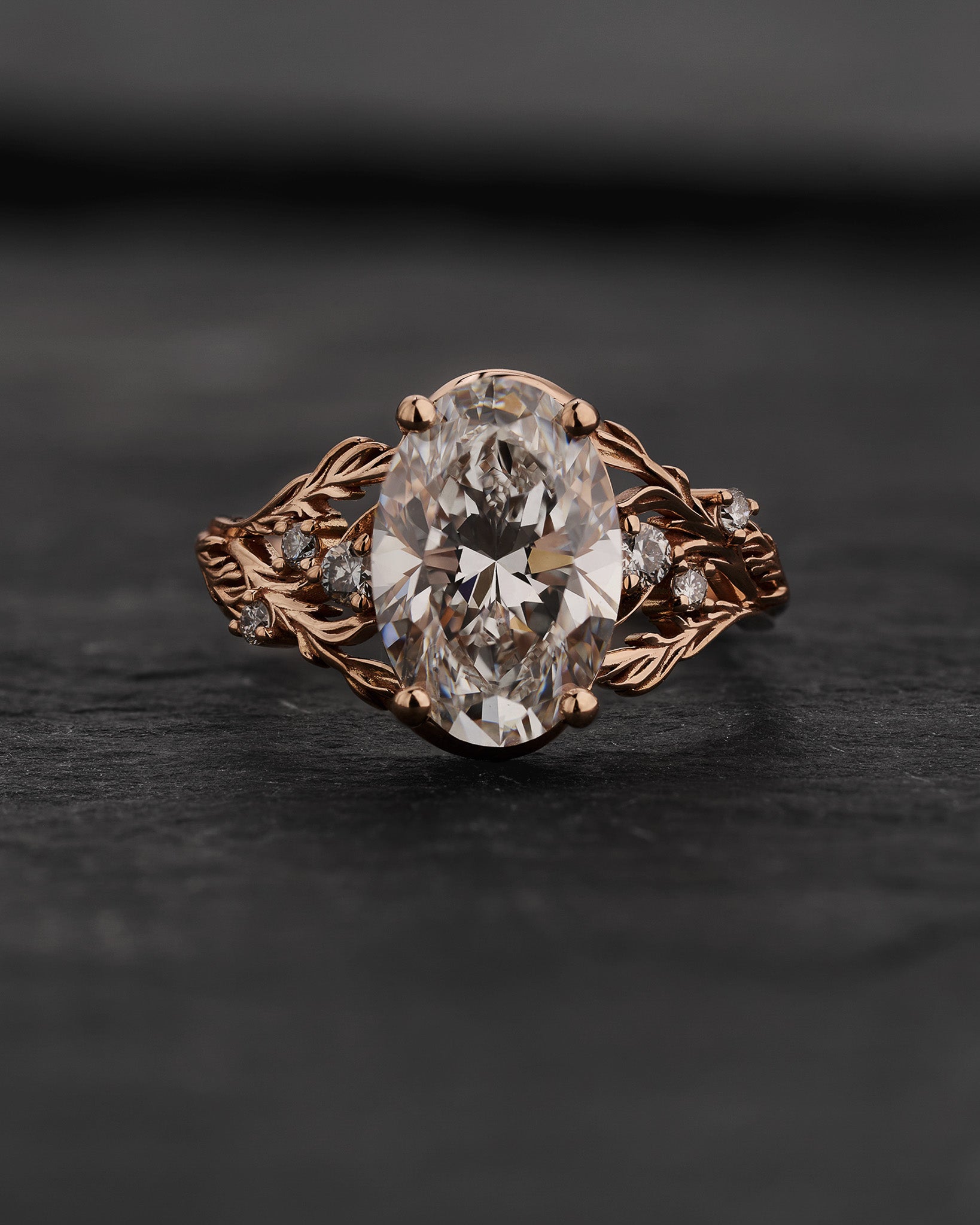 Engagement Ring in Forest style with Oval Diamond / Japanese Maple - Eden Garden Jewelry™
