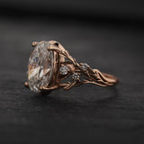 Engagement Ring in Forest style with Oval Diamond / Japanese Maple - Eden Garden Jewelry™