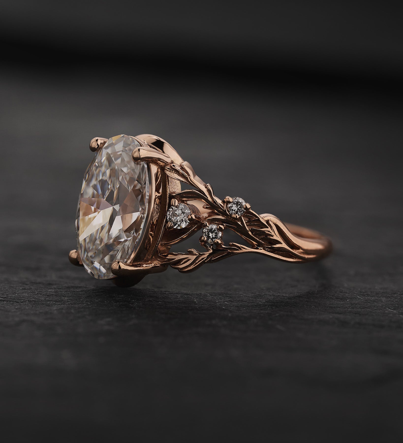 Engagement Ring in Forest style with Oval Diamond / Japanese Maple - Eden Garden Jewelry™