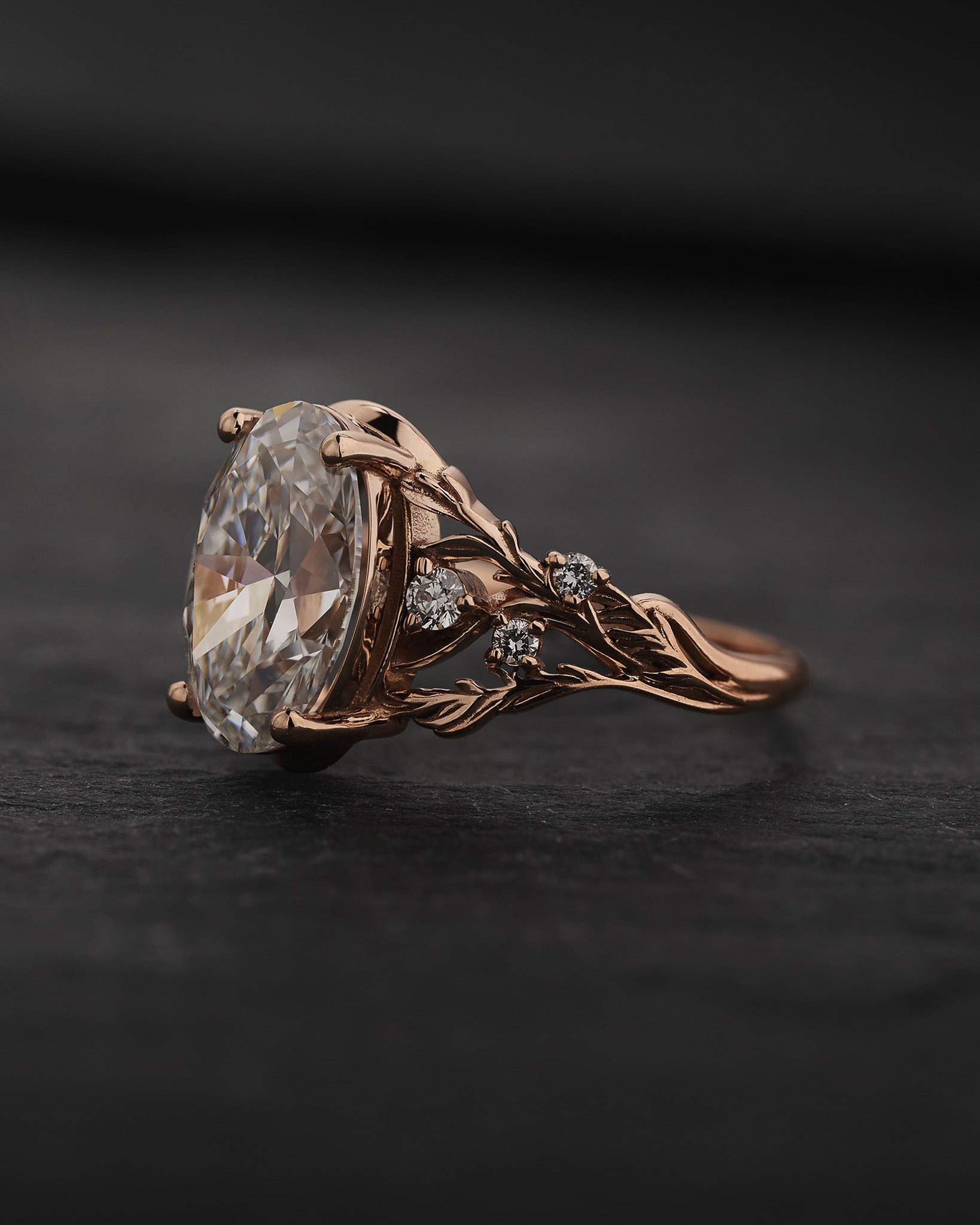 Engagement Ring in Forest style with Oval Diamond / Japanese Maple - Eden Garden Jewelry™