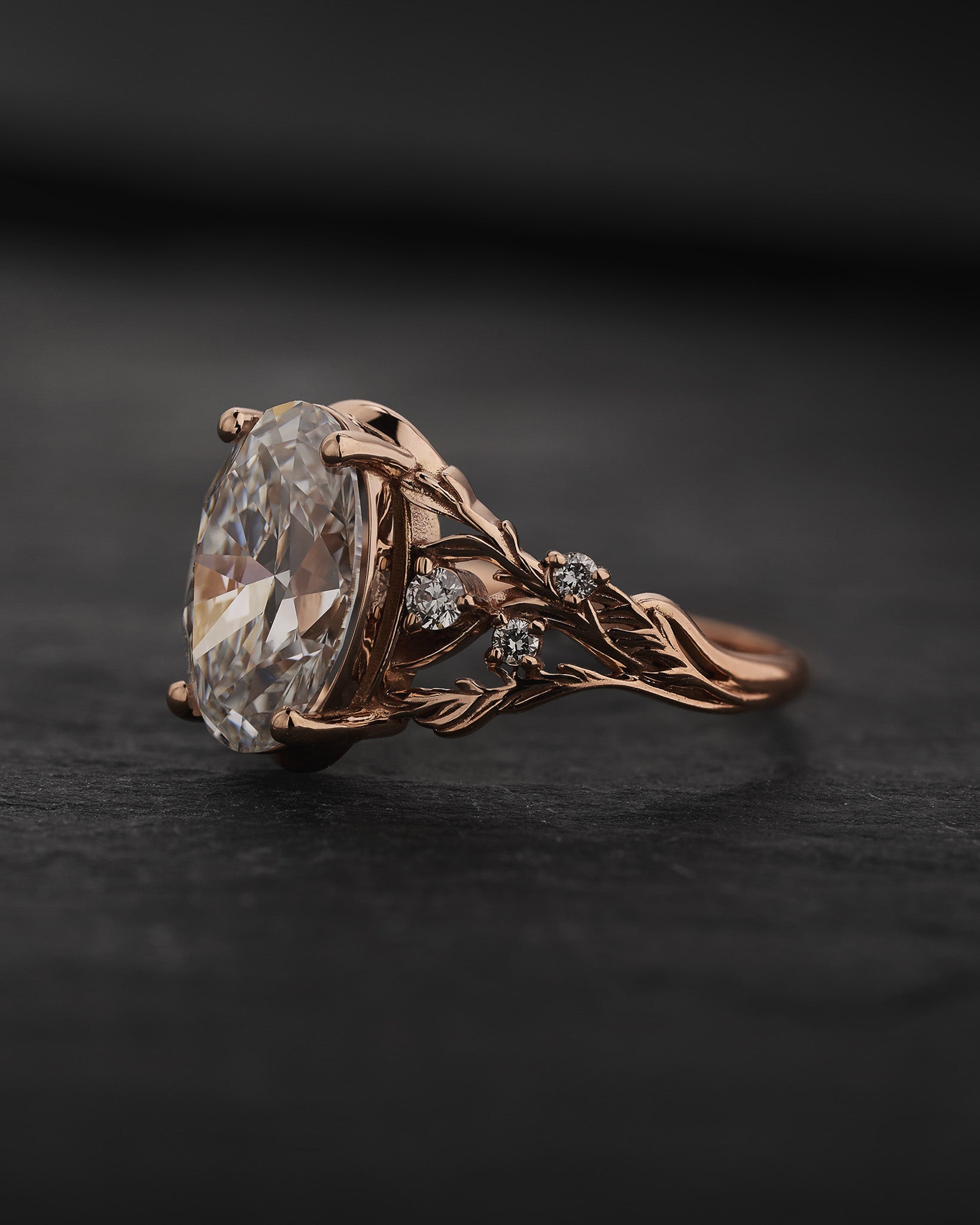 Engagement Ring in Forest style with Oval Diamond / Japanese Maple - Eden Garden Jewelry™