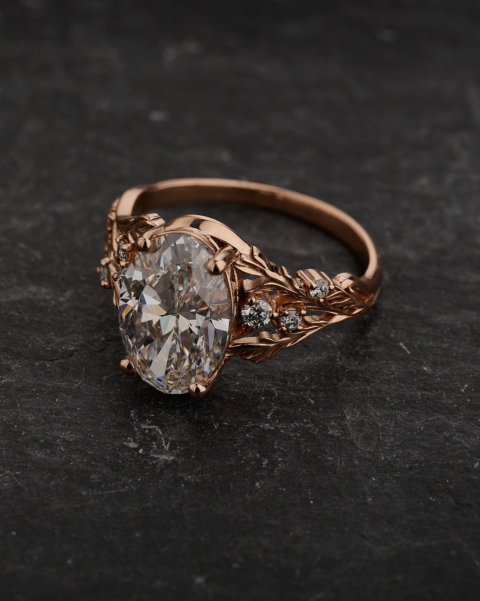 Engagement Ring in Forest style with Oval Diamond / Japanese Maple - Eden Garden Jewelry™