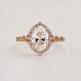 Engagement Ring with Oval Diamond and Leaf Motifs / Florentina - Eden Garden Jewelry™