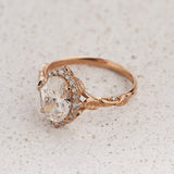 Engagement Ring with Oval Diamond and Leaf Motifs / Florentina - Eden Garden Jewelry™