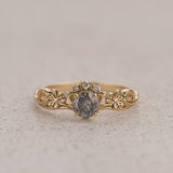Elvish engagement ring with salt and pepper diamond / Horta - Eden Garden Jewelry™