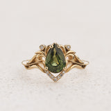 Art Nouveau Engagement Ring with Pear-Cut Green Sapphire / Lida - Eden Garden Jewelry™