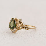 Art Nouveau Engagement Ring with Pear-Cut Green Sapphire / Lida - Eden Garden Jewelry™