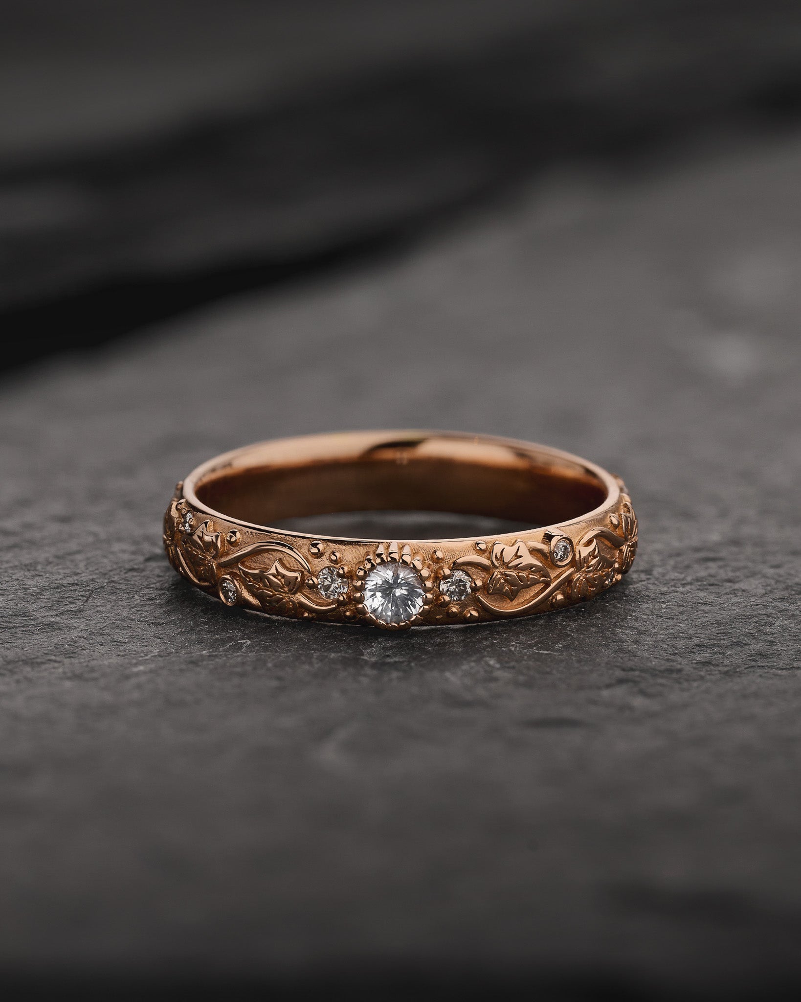 Ivy leaves wedding band with diamonds, comfort fit ring - Eden Garden Jewelry™