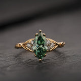 Elegant Engagement Ring with Marquise Green Diamond / Gloria - Eden Garden Jewelry™