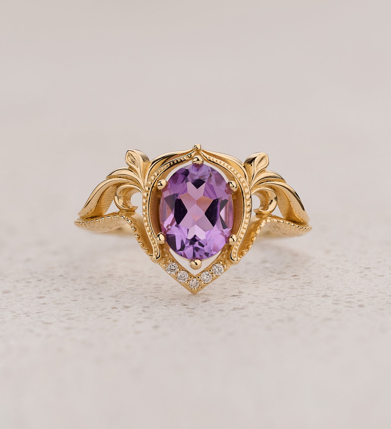 Amethyst engagement ring with diamonds, unique promise ring / Lida - Eden Garden Jewelry™