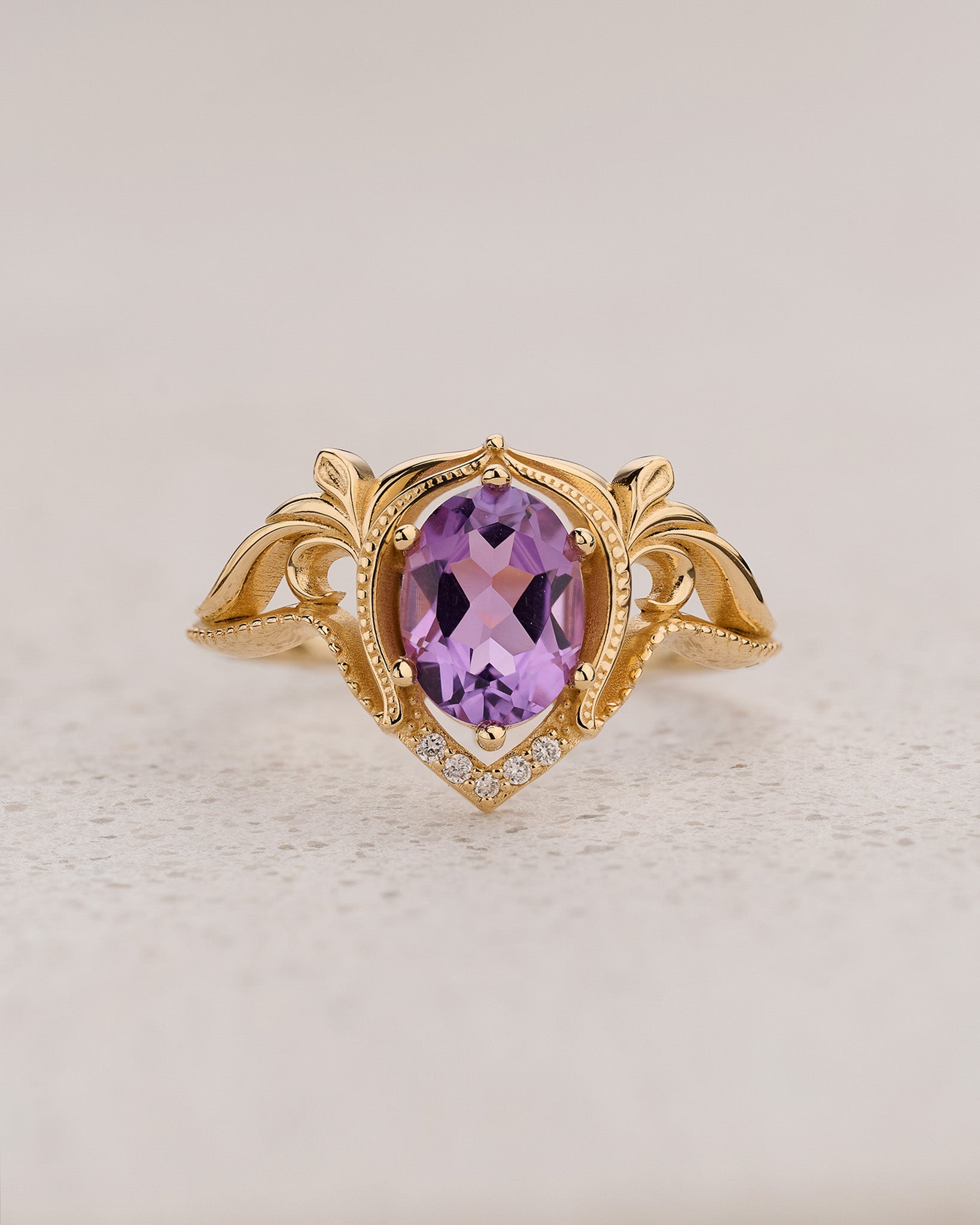 Amethyst engagement ring with diamonds, unique promise ring / Lida - Eden Garden Jewelry™