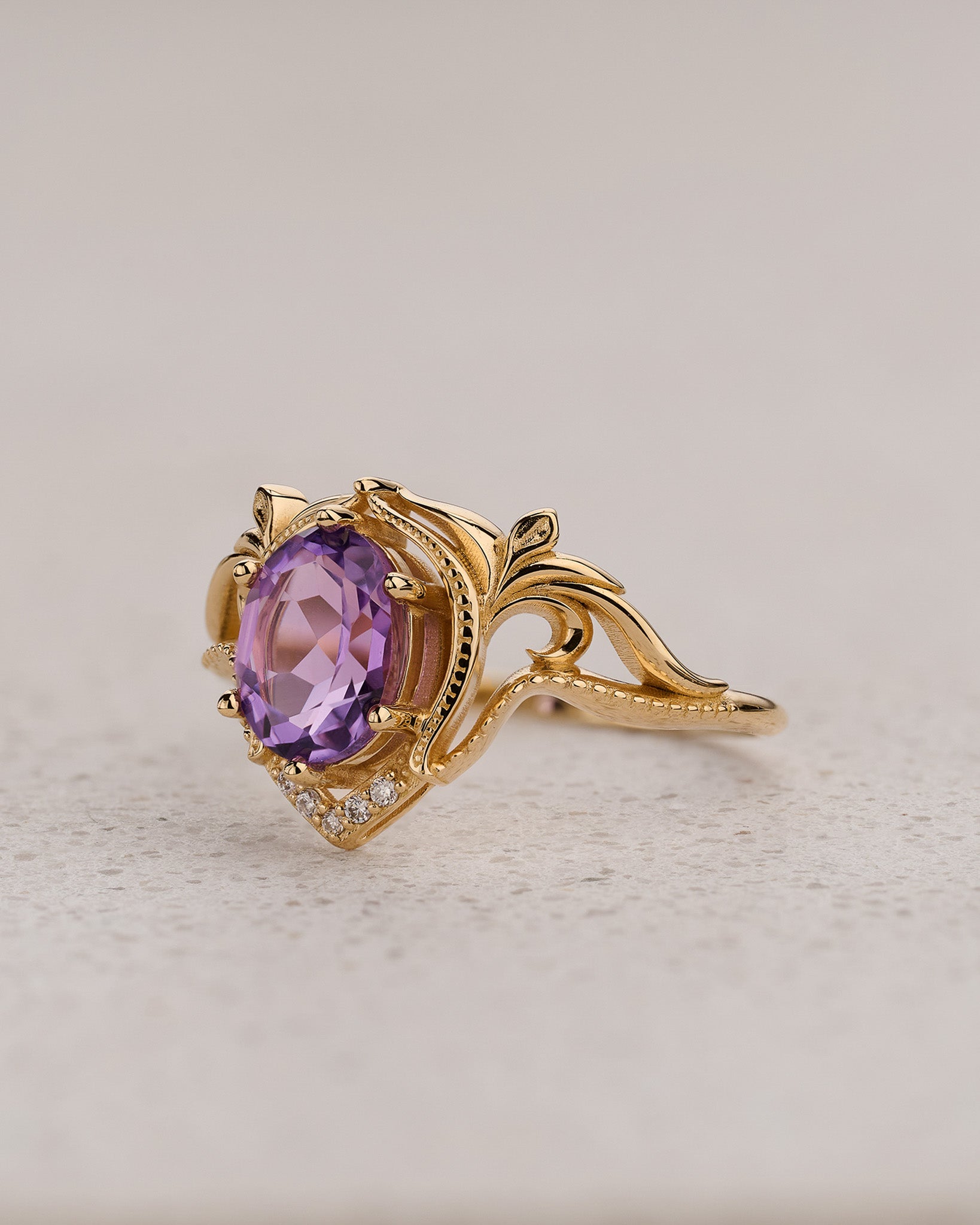 Amethyst engagement ring with diamonds, unique promise ring / Lida - Eden Garden Jewelry™
