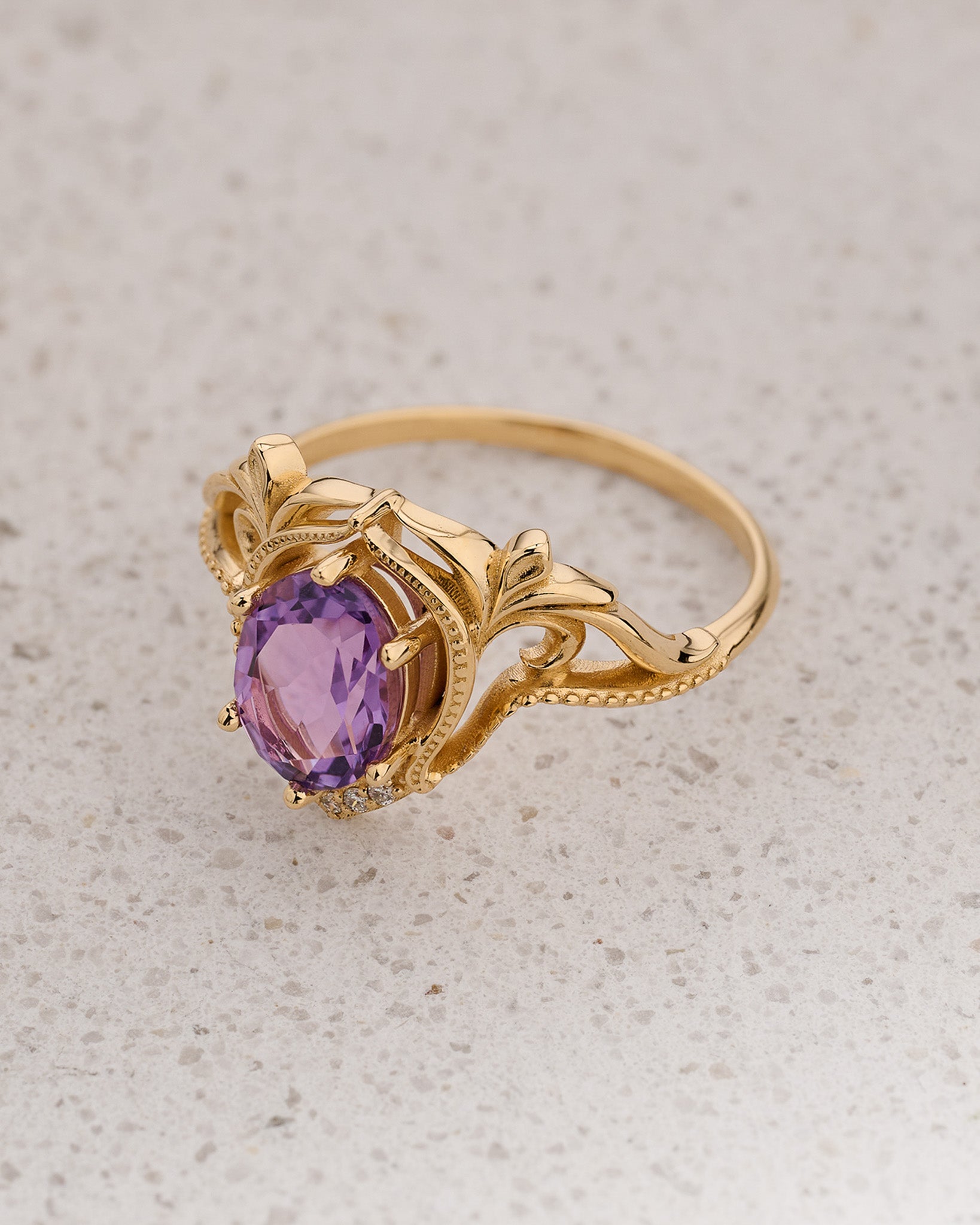 Amethyst engagement ring with diamonds, unique promise ring / Lida - Eden Garden Jewelry™