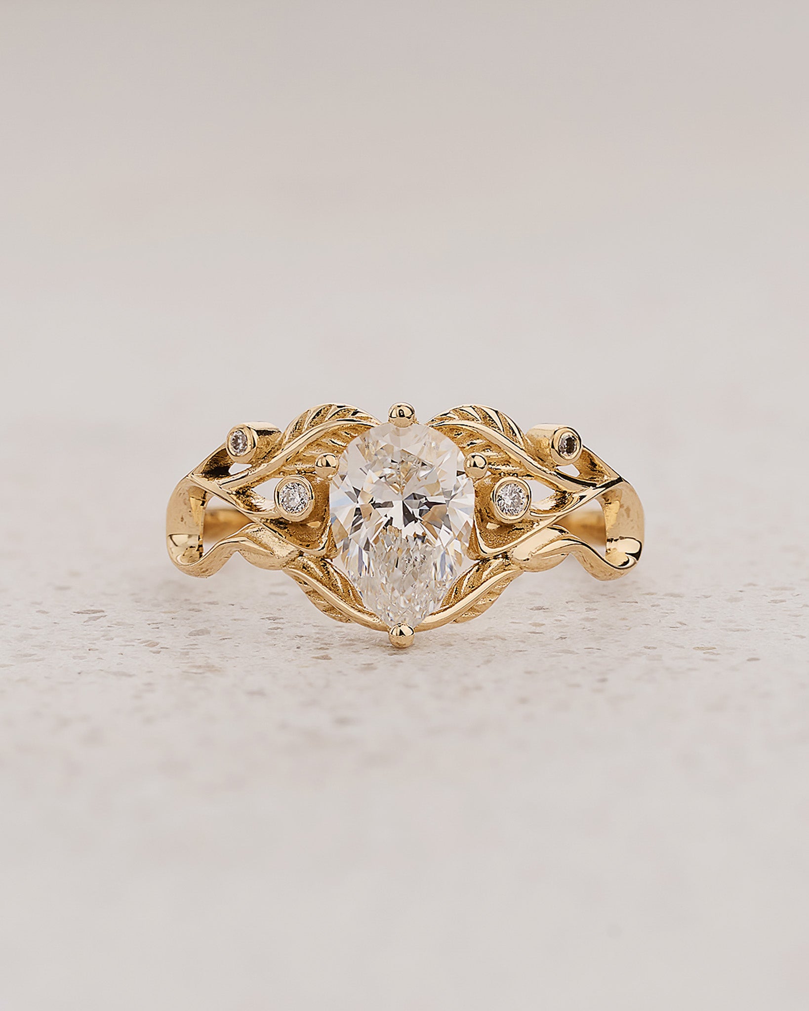 Art Nouveau Engagement Ring with Pear-Cut Diamond / Callisto - Eden Garden Jewelry™