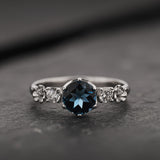 Floral Engagement Ring with Round Blue Topaz / Fiorella - Eden Garden Jewelry™