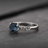 Floral Engagement Ring with Round Blue Topaz / Fiorella - Eden Garden Jewelry™