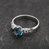 Floral Engagement Ring with Round Blue Topaz / Fiorella - Eden Garden Jewelry™